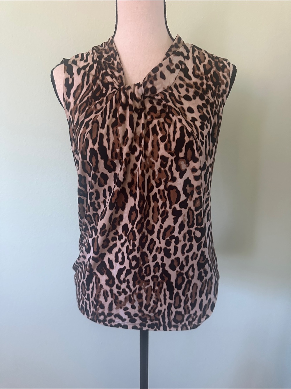 Karl Lagerfeld Leopard Print Sleeveless Tie-Neck Camisole - Brown & Black